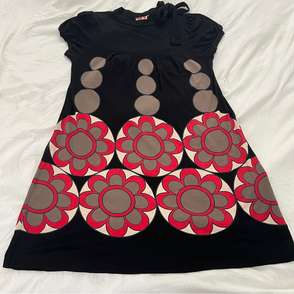 Zara floral polka dots vintage style tunic dress Black and Red Floral LARGE NEW - Picture 3 of 10
